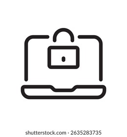 Bloqueio do notebook, dados seguros do computador ícone plano contorno ilustração vetorial. Isolado no fundo branco. Traçado editável, pixel perfeito 48x48