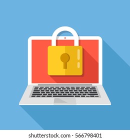 Laptop and lock. Computer security, privacy, password protection concepts. Premium quality. Modern flat design graphic elements. Vector illustration.
