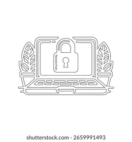 Laptop com Vetor de Ícone de Bloqueio Preto e Branco