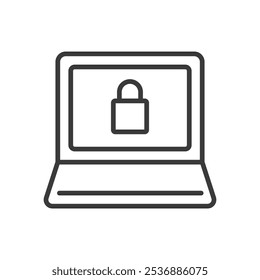 Laptop with lock, in line design. Laptop, lock, security, protection, data, privacy, access on white background vector. Laptop with lock editable stroke icon