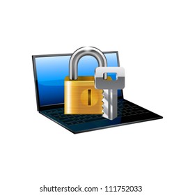 Laptop with lock on white background. Vector
