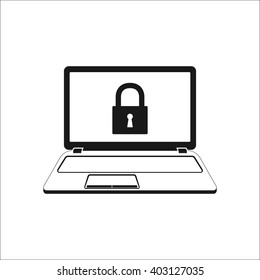 Laptop lock protection sign simple icon on  background