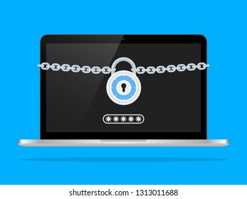 Laptop Lock Safe Password Chain and locker Illustration Vector