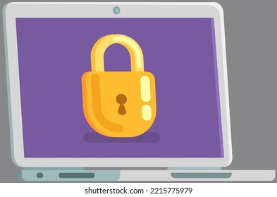 Laptop locked notification button, password field. Computer security with padlock, personal access, user authorization, login, protection technology. Security authentication to protect private files
