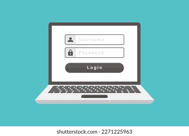 Laptop login account illustration, laptop and enter personal account, flat design illustration