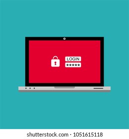 laptop with login form, flat design, vector illustration
