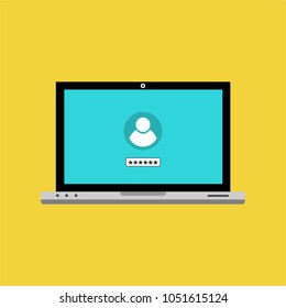 laptop with login form, flat design, vector illustration