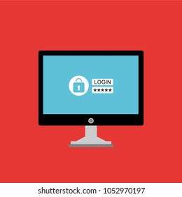 laptop with login form, flat design, vector illustration