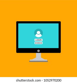 laptop with login form, flat design, vector illustration