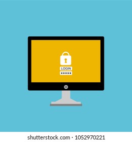 laptop with login form, flat design, vector illustration