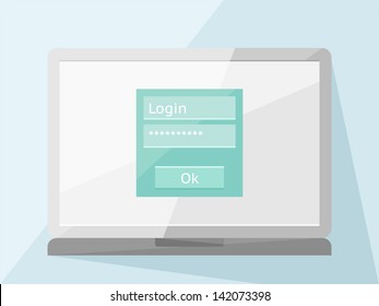 Laptop with login form, flat design style, EPS10 file with transparent object