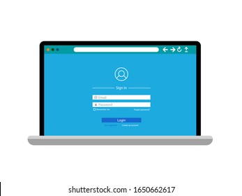 Laptop with login form template on white. Vector illustration