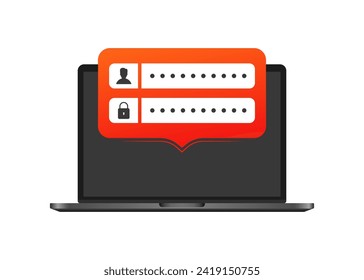 Login-Symbol für Notebooks. Login und Passwort. Flacher Stil. Vektorsymbol