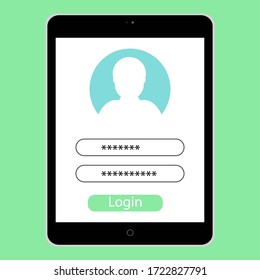 Laptop with login page form on screen. Vector illustration. Flat style laptop