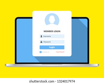 Laptop with login page on screen. Registration page. Modern flat design. Vector illustration