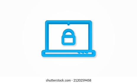 laptop login password, data secure lock, padlock 3d line flat icon. Realistic vector illustration. Pictogram isolated. Top view. Colorful transparent shadow design.