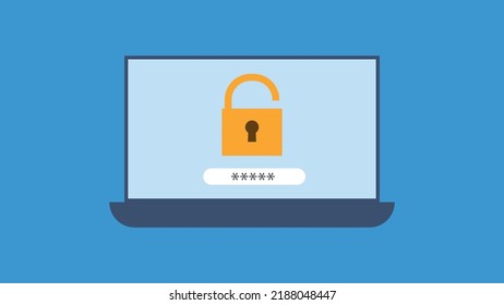 Laptop with login and password form page on screen. Sign in to account, user authorization, login authentication page concept. Username, password fields. Flat design, vector illustration on background