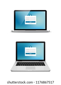 Laptop login password on lock screen. Computer security protection login user concept form.