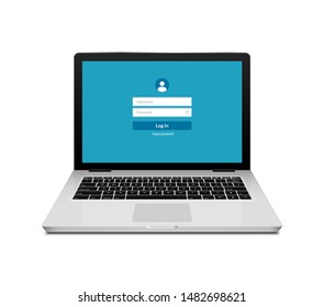 Laptop login password on lock screen. Computer security protection login user concept form.