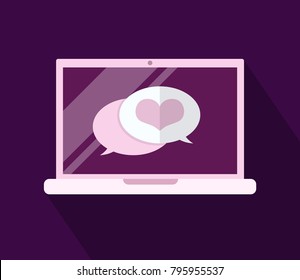 Laptop with love dialogue messages. Happy Valentine's Day concept. Vector illustration