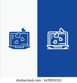 Laptop, Love, Heart, Wedding Line and Glyph Solid icon Blue banner Line and Glyph Solid icon Blue banner. Vector Icon Template background