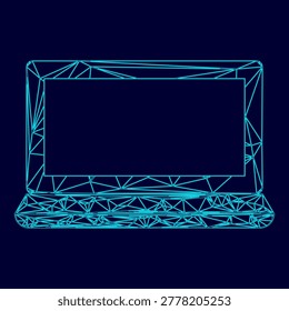 Laptop low poly triangulation triangulated polygonal electric cyan blue vibrant aqua neon color vector illustration image outline contour line style