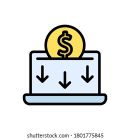 Laptop, low sales icon. Simple color with outline vector elements of economy icons for ui and ux, website or mobile application