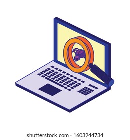 Laptop and lupe design of Security system warning protection danger web alert and safe theme Vector illustration