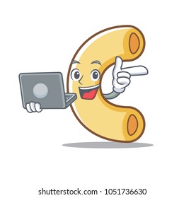 With laptop macaroni character cartoon style