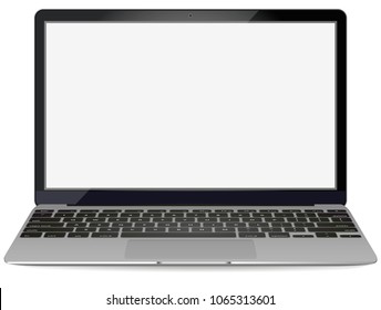 Laptop in Macbook Air style mockup with blank screen - front view.Open laptop with blank screen isolated on background - vector illustration