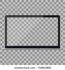 Laptop in Macbook Air style mockup with blank screen - front view.Open laptop with blank screen isolated on transparent background.Silver Laptop front view.Notebook.Laptop - vector illustration.