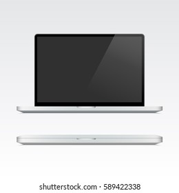 Laptop Macbook Pro opened and closed. Laptop mockup with black screen isolated on white background. Vector illustration