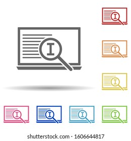 Laptop, magnifier, edit text, internet search indexing in multi color style icon. Simple glyph, flat vector of business icons for ui and ux, website or mobile application