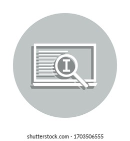 portátil, ampliador, texto de edición, icono de insignia de indización de búsqueda en Internet. Glifo simple, vector plano de iconos de negocio para ui y ux, sitio web o aplicación móvil