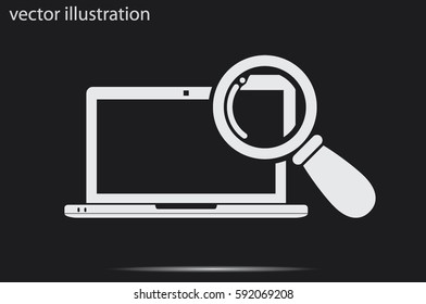 laptop and magnifier icon vector