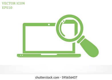laptop and magnifier icon vector.