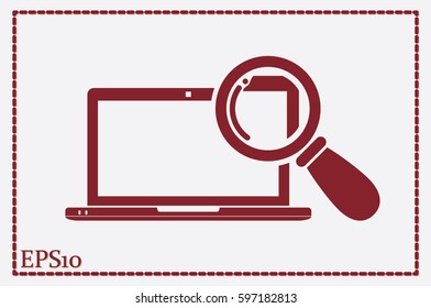 laptop and magnifier icon vector