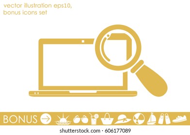 laptop and magnifier icon vector