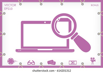 laptop and magnifier icon vector