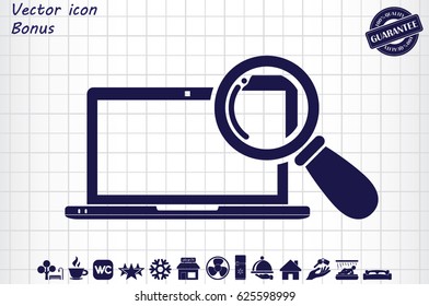 laptop and magnifier icon vector