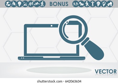 laptop and magnifier icon vector