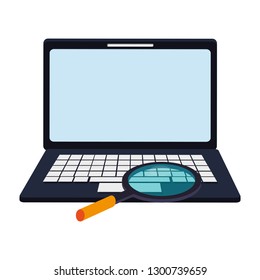 Laptop and magnifying glass