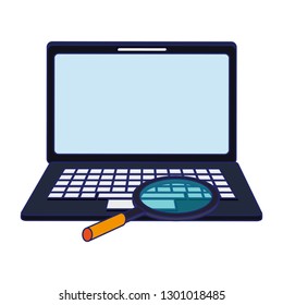 Laptop and magnifying glass