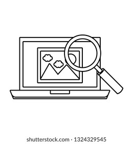 laptop with magnifying glass