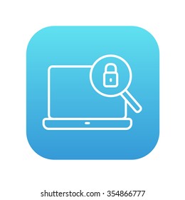 Laptop and magnifying glass line icon for web, mobile and infographics. Vector white icon on the blue gradient square with rounded corners isolated on white background.