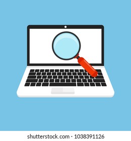 Laptop with magnifying glass. Vector illustration.