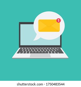 laptop with mail envelope icon flat vector message sign