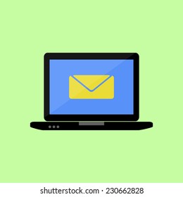 Laptop with mail  icon in flat style