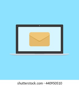 Laptop with mail icon isolated on background. Vector concept