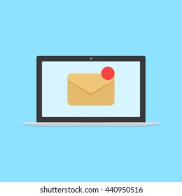 Laptop with mail icon isolated on background. Vector concept